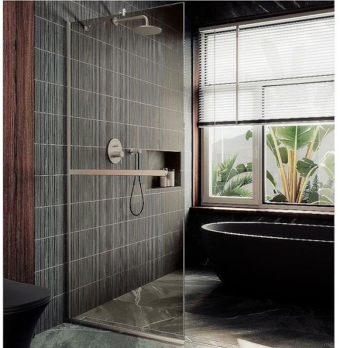 Душевая перегородка Maybah Glass MGD-733-5у 890x1950 в узком профиле Хром матовый стекло бронзовое