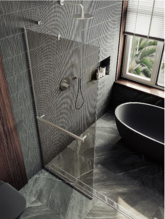 Душевая перегородка Maybah Glass MGD-733-5у 890x1950 в узком профиле Хром матовый стекло бронзовое