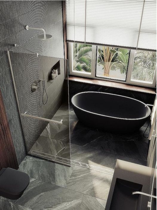 Душевая перегородка Maybah Glass MGD-733-5у 890x1950 в узком профиле Хром матовый стекло бронзовое