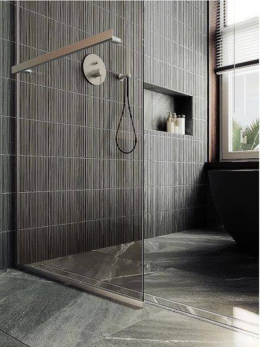 Душевая перегородка Maybah Glass MGD-733-5у 890x1950 в узком профиле Хром матовый стекло бронзовое