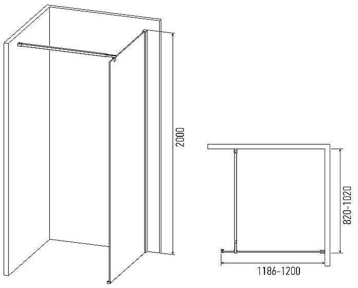 Душевая перегородка Alex Baitler 120 AB29120B4 профиль Черный стекло тонированное