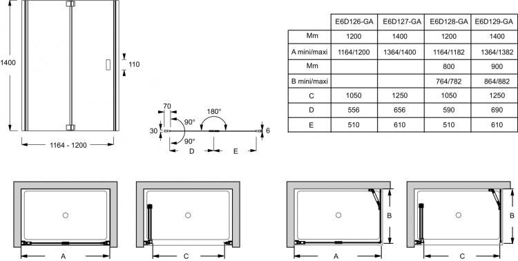 Шторка на ванну 120 см Jacob Delafon Capsule E6D128-GA, стекло прозрачное