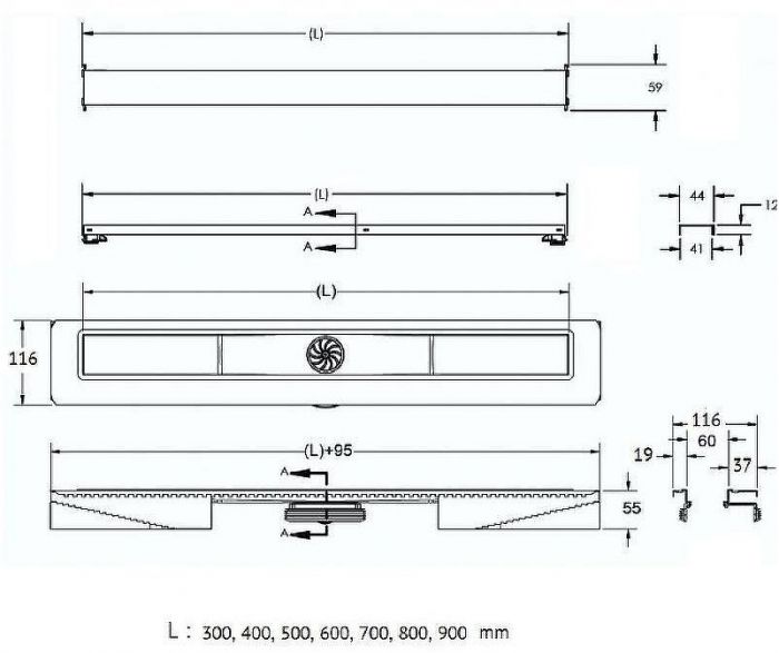Душевой лоток Berges C1 Norma 500 095136 с Черной матовой решеткой