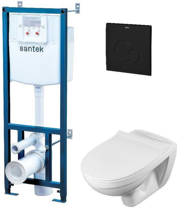Комплект унитаза с инсталляцией Santek Бореаль 1WH501775 с сиденьем Микролифт и Черной матовой клавишей смыва