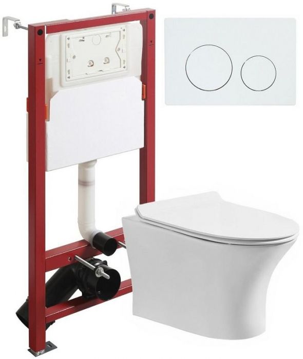Комплект унитаза с инсталляцией Orange CI01-100W+APB188 с сиденьем Микролифт и Белой глянцевой клавишей смыва