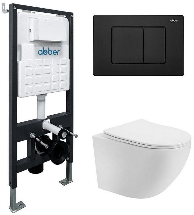 Комплект унитаза Abber Bequem AC1100T-AC0105-AC0120MB с сиденьем Микролифт и клавишей смыва цвет Черный матовый