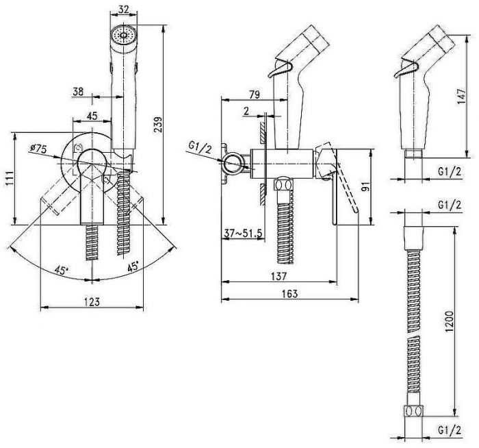 Гигиенический душ со смесителем Cersanit Brasko Black 64103 Черный матовый