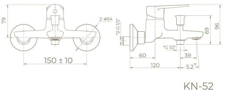 Смеситель для ванны Knotlor Pulse KN-52 цвет Хром