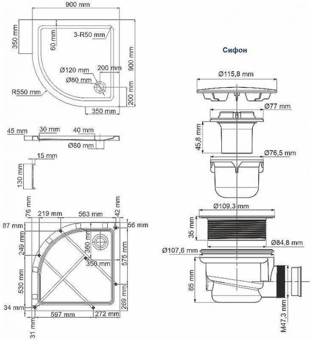 Акриловый поддон для душа WasserKRAFT Isen 90x90 26T01 Белый глянец