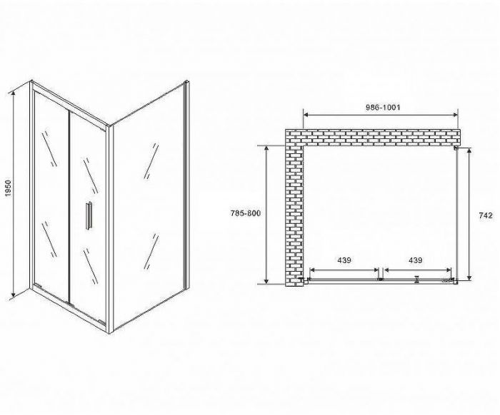 Душевой уголок Abber Sonnenstrand 100х80 AG07100B-S80B профиль Черный стекло прозрачное