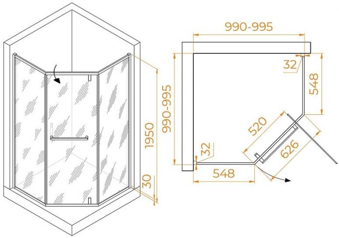 Душевой уголок RGW Hotel HO-084Gb 100x100 350608400-016 профиль Золото брашированное стекло прозрачное