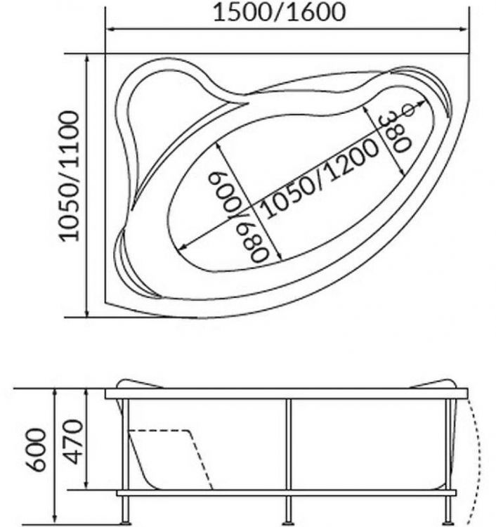 Акриловая ванна 1MarKa Catania 150x105 R 01кт1510п без гидромассажа Акриловая ванна 1MarKa Catania 150x105 R 01кт1510п без гидромассажа