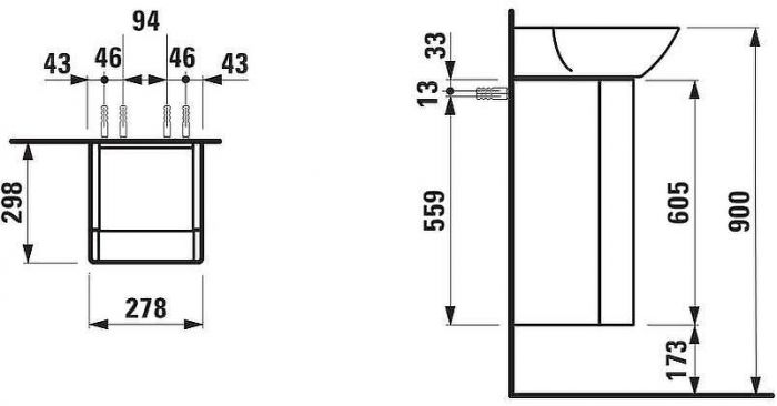 Тумба под раковину Laufen Ino 30 L 4.2530.1.030.171.1 подвесная Темный орех