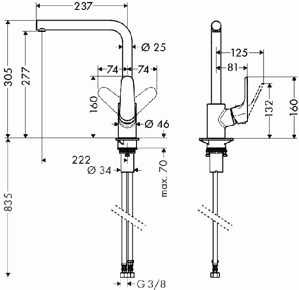 Hansgrohe Focus, Смеситель для кухни, Цвет: сталь