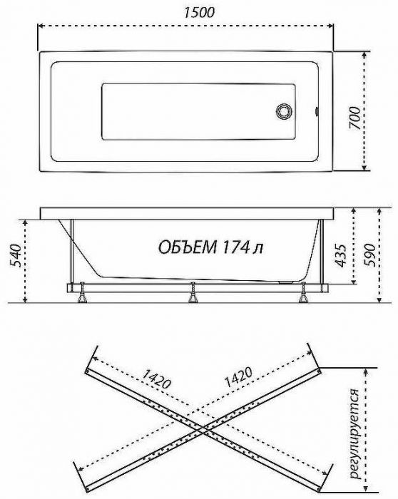 Акриловая ванна Triton Аура 150x70 Щ0000042100 без гидромассажа