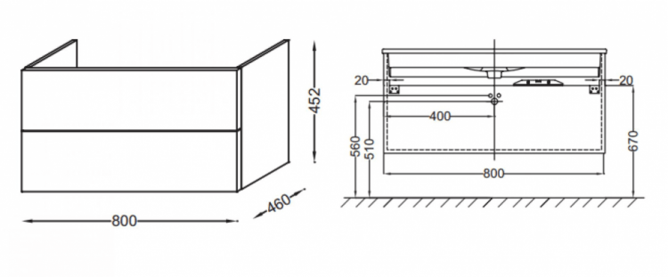 Тумба под раковину Jacob Delafon Vox 80 см EB2078-R2-N18 белый блестящий