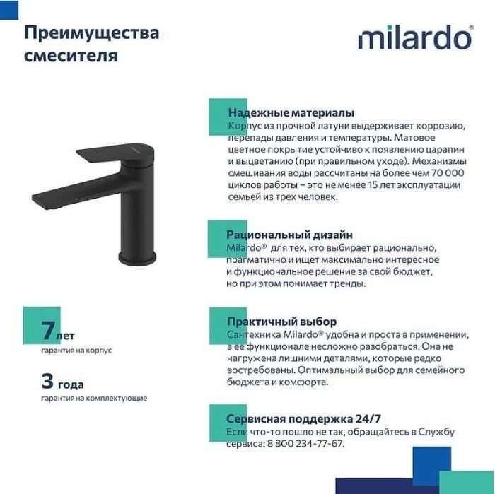 Смеситель для раковины Milardo Azure AZUBL00M01 Черный матовый