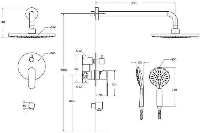 Душевая система Cezares Stylus STYLUS-DSET-01 Хром