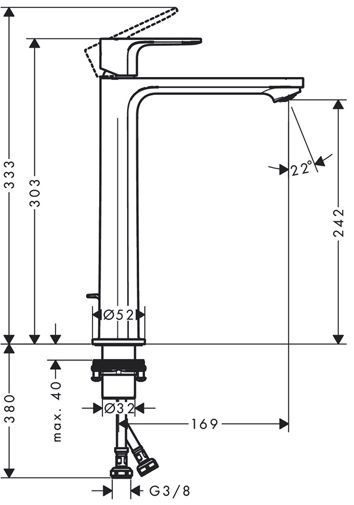 Hansgrohe Rebris S Смеситель для раковины-чаши 240, однорычажный, CoolStart, со сливным гарнитуром, цвет: матовый черный