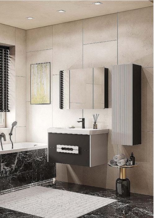 Тумба под раковину Aquaton Ар-Деко 85 1A280401DD8D0 подвесная Серый кобальт