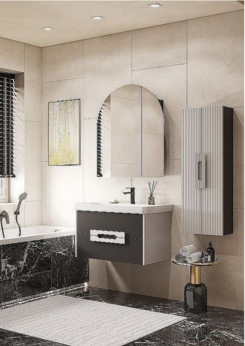 Тумба под раковину Aquaton Ар-Деко 85 1A280401DD8D0 подвесная Серый кобальт