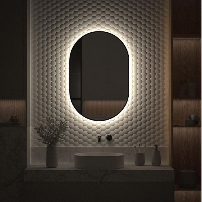 Зеркало Defesto Aura 60х90 DF 2925R с подсветкой 25W-4500K/ИК - выключатель/Нейтральный белый свет/Черная рама