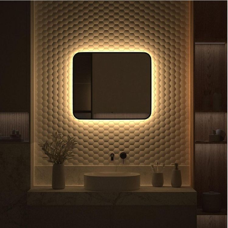 Зеркало Defesto Aura 70х60 DF 2976RH с подсветкой 23W-3000K/ИК - выключатель/Теплый белый свет/Черная рама Зеркало Defesto Aura 70х60 DF 2976RH с подсветкой 23W-3000K/ИК - выключатель/Теплый белый свет/Черная рама