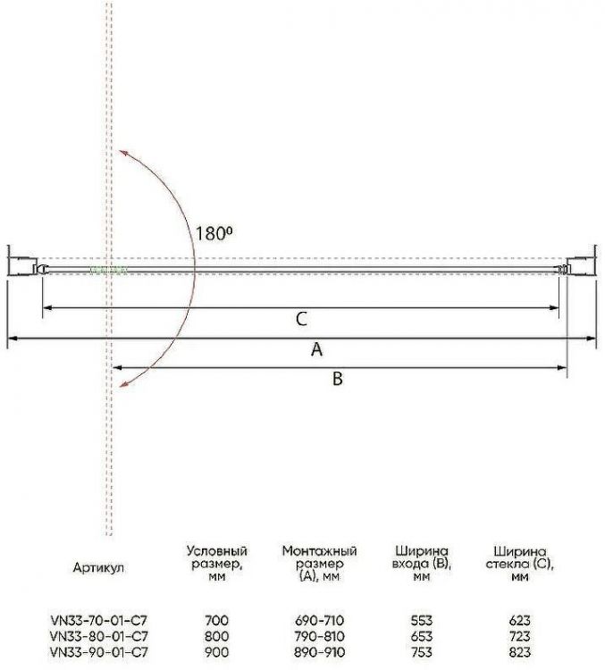 Душевая дверь Veconi Vianno VN-33B 90 VN33B-90-01-C7 профиль Черный матовый стекло прозрачное