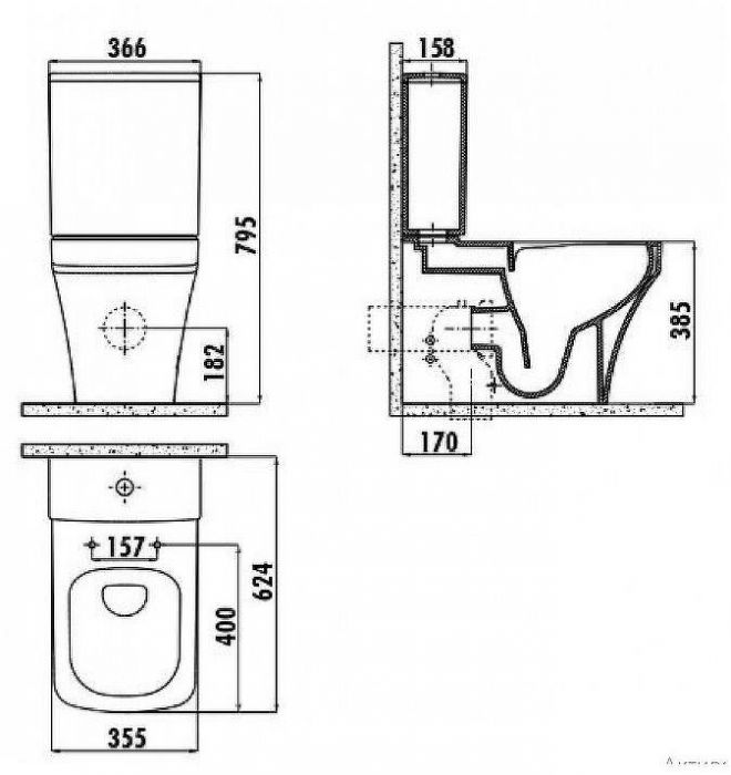 Унитаз биде Creavit Solo SO361-00CB00E-0000 Белый без бачка и сиденья