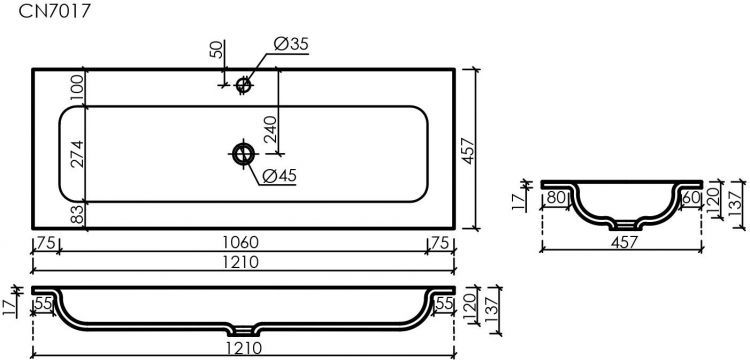 Раковина накладная SANCOS Grace прямоугольная, c одним отверстием под смеситель 1210x457x137 мм, цвет белый, CN7017