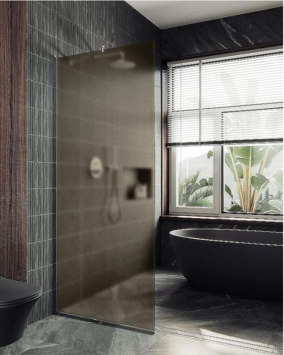 Душевая перегородка Maybah Glass MGD-679-5у 1090x1950 в узком профиле Хром матовый стекло бронзовое матовое