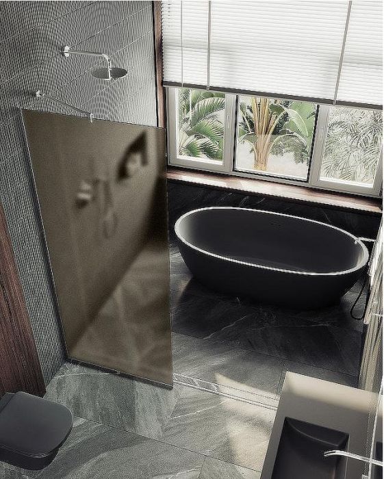 Душевая перегородка Maybah Glass MGD-679-5у 1090x1950 в узком профиле Хром матовый стекло бронзовое матовое