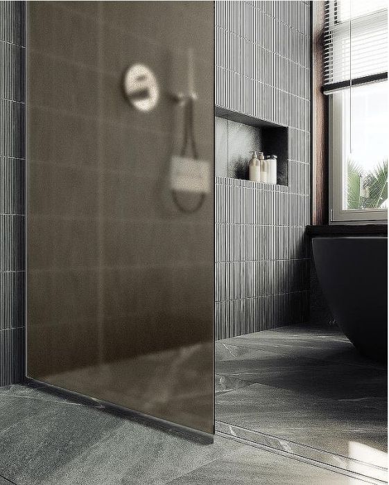Душевая перегородка Maybah Glass MGD-679-5у 1090x1950 в узком профиле Хром матовый стекло бронзовое матовое