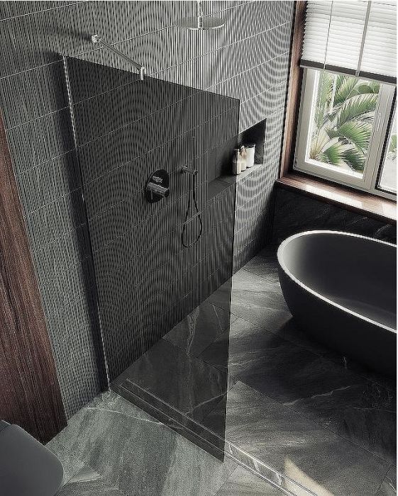 Душевая перегородка Maybah Glass MGD-681-5ш 1090x1950 в широком профиле Хром матовый стекло графитовое