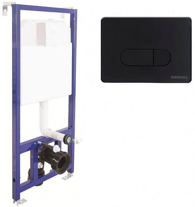 Комплект унитаза Vincea Globo VT1-14S с инсталляцией Berges Novum D5 040235 с сиденьем Микролифт и Черной матовой клавишей смыва