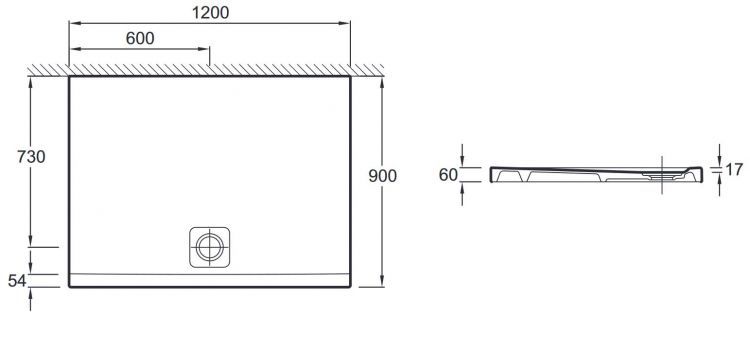 Душевой поддон Jacob Delafon Odeon Up 120x90 см, N115K-00 схема