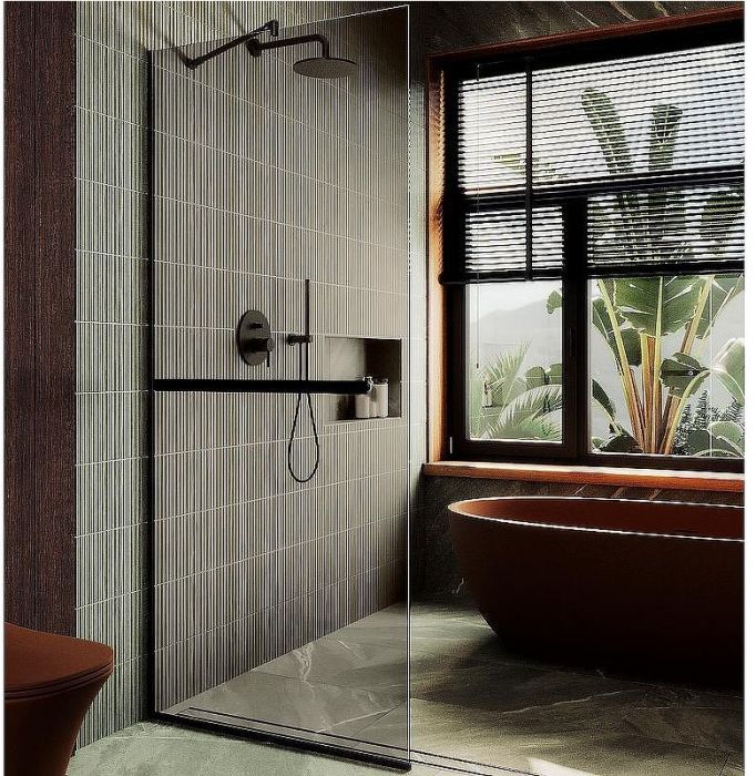 Душевая перегородка Maybah Glass MGD-733-6у 890x1950 в узком профиле Черный стекло бронзовое