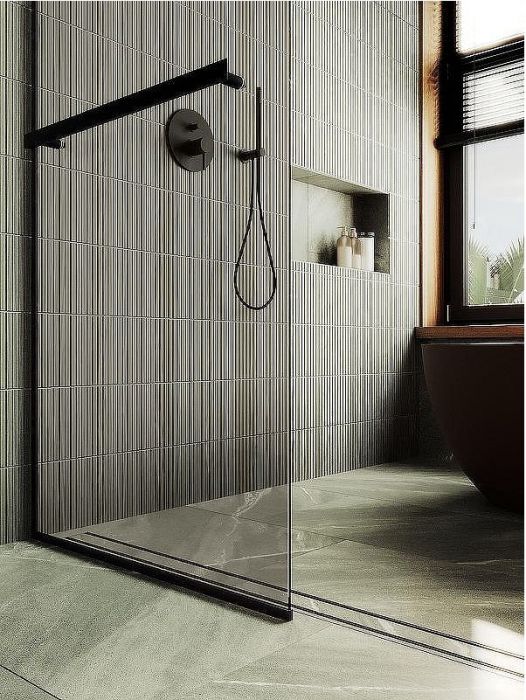 Душевая перегородка Maybah Glass MGD-733-6у 890x1950 в узком профиле Черный стекло бронзовое