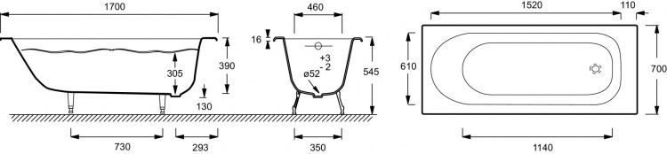Чугунная ванна Jacob Delafon Soissons 170х70, E2921-F-00, белый