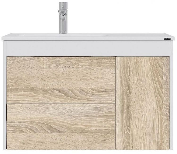 Тумба под раковину СанТа Меркурий 90 700456 подвесная Янтарное дерево Белая