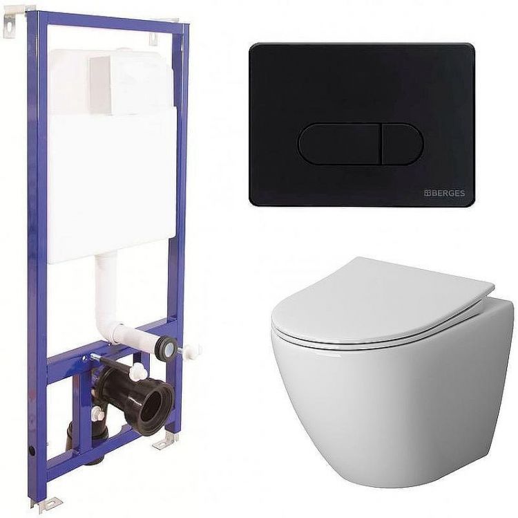 Комплект унитаза Niagara Vista NG-9301 с инсталляцией Berges Novum D5 040235 с сиденьем Микролифт и Черной матовой клавишей смыва