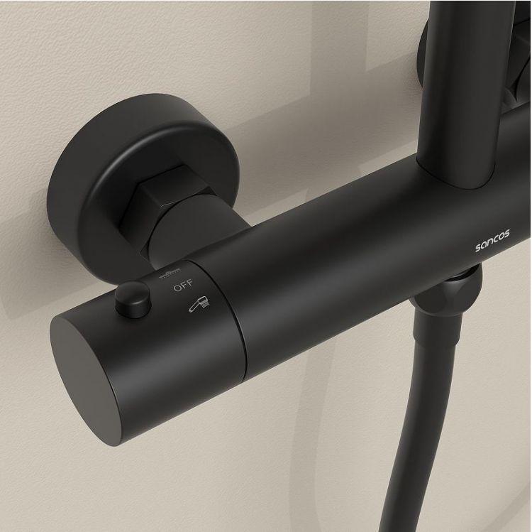 Душевая система Sancos Teo SC11001MB с термостатом цвет Черный матовый