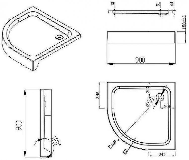 Душевой уголок Esbano ESD-7015B 90x90 ESUGD7015B профиль Черный матовый стекло прозрачное
