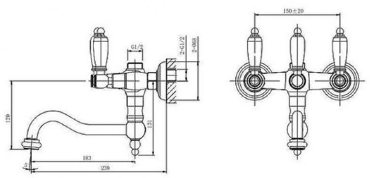 Смеситель для ванны Caprigo Adria-Classic 03-518-crm Хром Смеситель для ванны Caprigo Adria-Classic 03-518-crm Хром