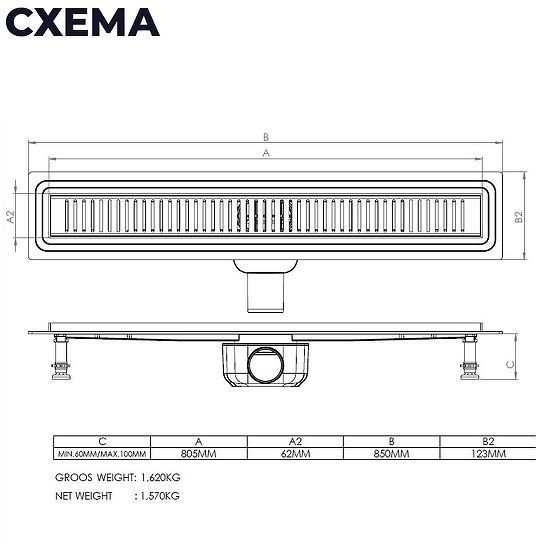 Душевой лоток Logan L007L-850 348106 с решеткой цвет Нержавеющая сталь