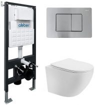 Комплект унитаза Abber Bequem AC1100T-AC0105-AC0120MCH с сиденьем Микролифт и клавишей смыва цвет Матовый хром