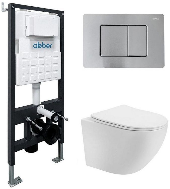 Комплект унитаза Abber Bequem AC1100T-AC0105-AC0120MCH с сиденьем Микролифт и клавишей смыва цвет Матовый хром Комплект унитаза Abber Bequem AC1100T-AC0105-AC0120MCH с сиденьем Микролифт и клавишей смыва цвет Матовый хром