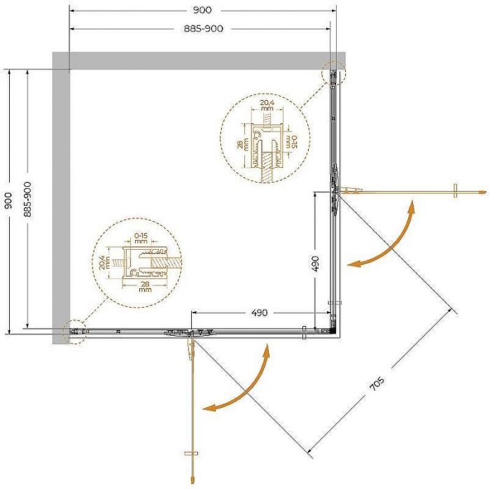 Душевой уголок Cezares Liner 90x90 LINER-A-2-90-C-Cr профиль Хром стекло прозрачное
