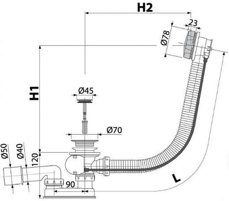 Слив-перелив Alcaplast A55ANTIC-80-RU-01 полуавтомат Бронза