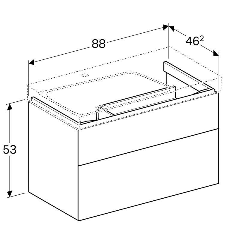 Тумба под раковину Geberit Xeno? 880х530х462 мм, 1 маленький и 1 большой ящики, сифон слева, серый дуб [500.515.43.1]